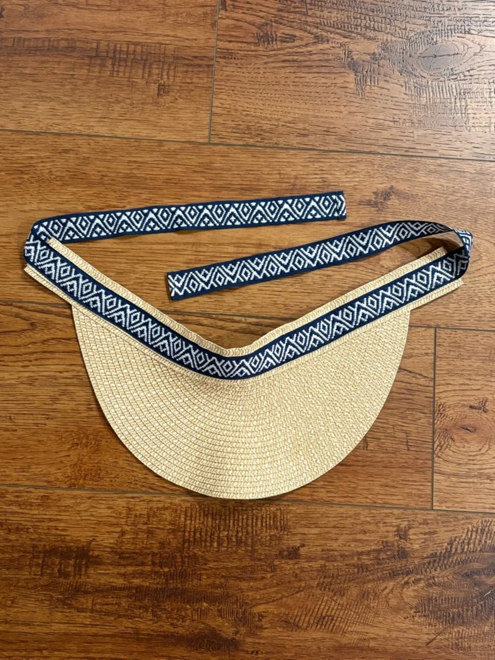 Sea & Grass Straw Visor Navy Ribbon Tie Coastal Preppy Sun Hat